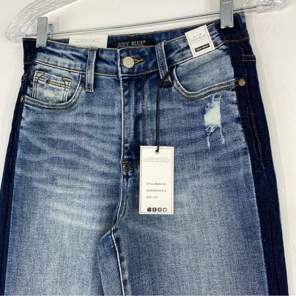 Judy Blue Jeans 1/25 Straight High Waist Side Seam Detail‎ Split Cuff NWT - Picture 2 of 14